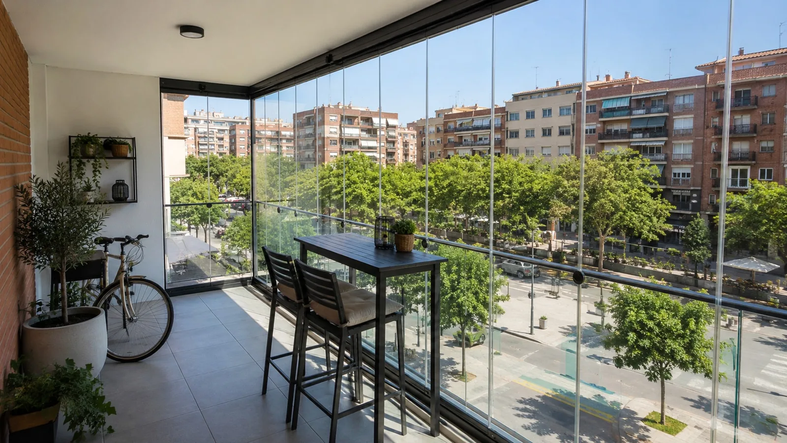Balcón cerrado con cristal sin perfiles en una vivienda con vistas en Zaragoza