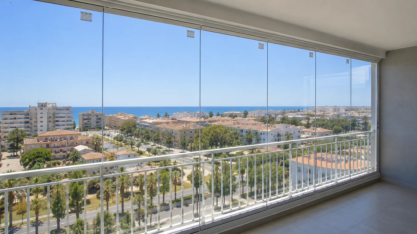 Cortinas de cristal en un balcón con vistas panorámicas en Zaragoza