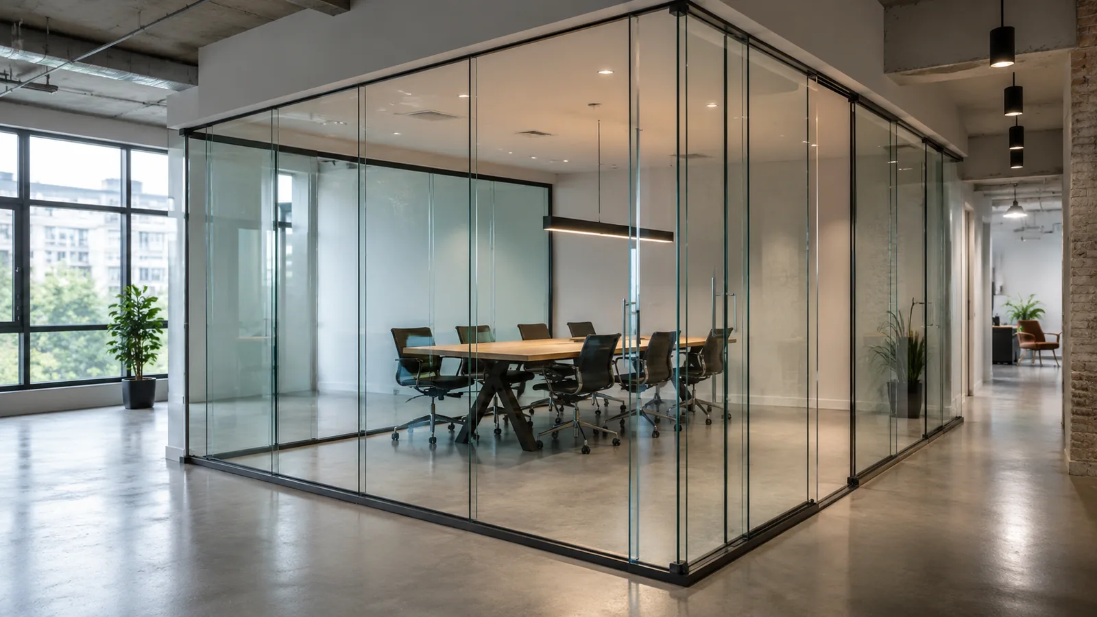 Sala acristalada con doble acristalamiento en una oficina en Zaragoza