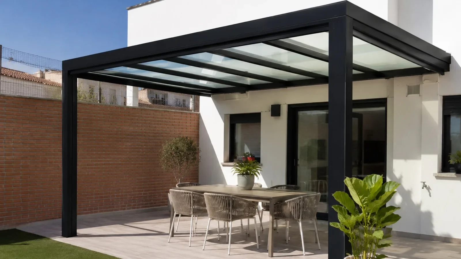Techo de cristal cerrando una terraza en Zaragoza